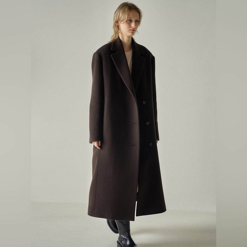 W Concept (Facade Pattern) Wool and Cashmere Asymmetrical Coat in Dark Brown
